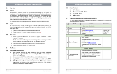 GDPR Confirmation for Erasure of Data Template