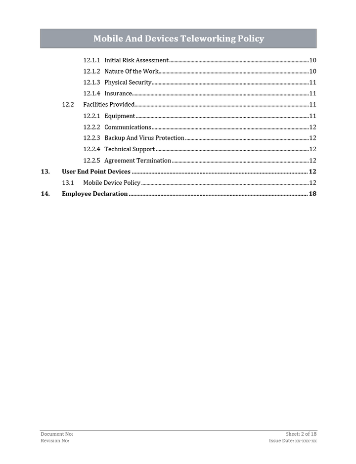 Mobile Device And Teleworking Policy Template - ISO 27001