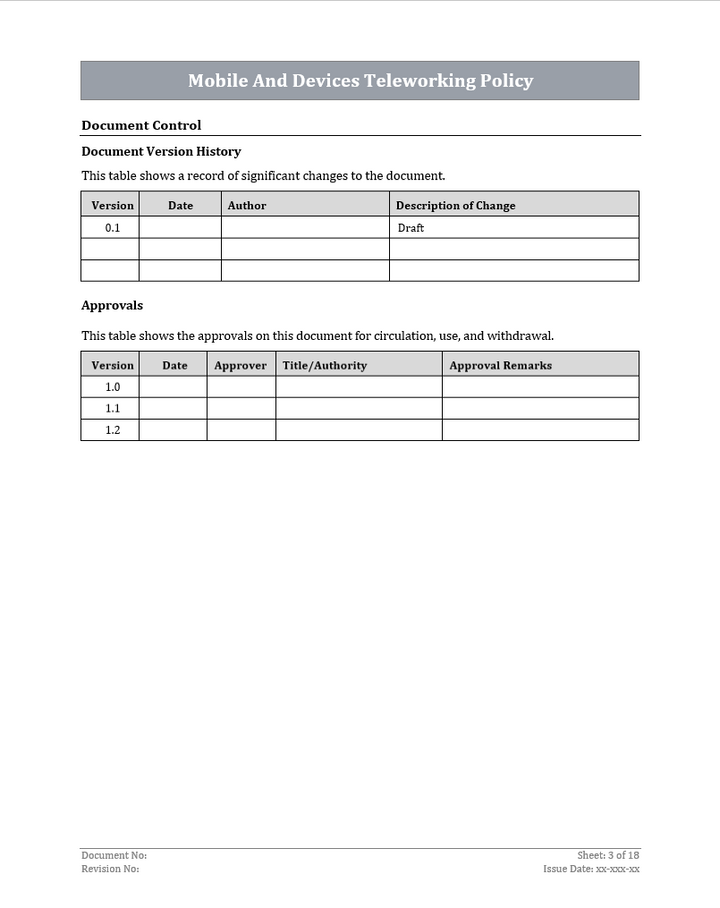 Mobile Device And Teleworking Policy Template - ISO 27001