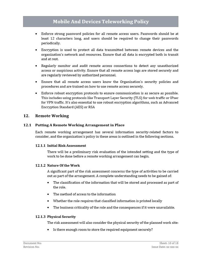 Mobile Device And Teleworking Policy Template - ISO 27001