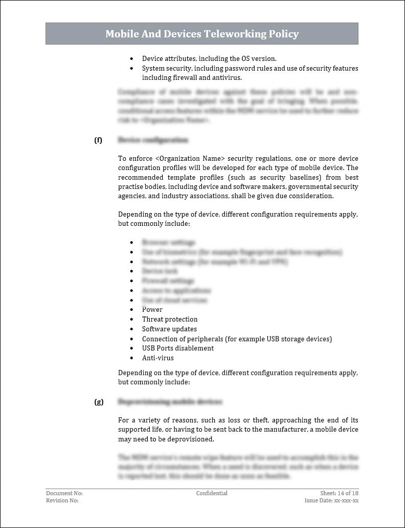 ISO 27001:2022 - Mobile And Devices Teleworking Policy Template