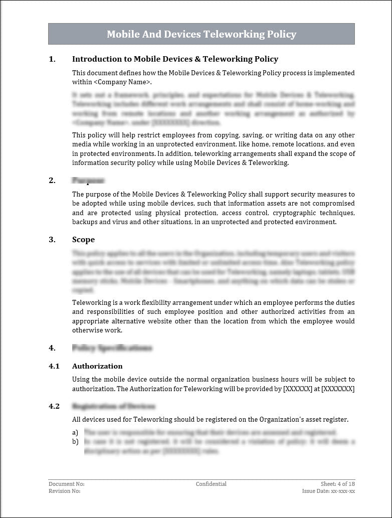 ISO 27001:2022 - Mobile And Devices Teleworking Policy Template