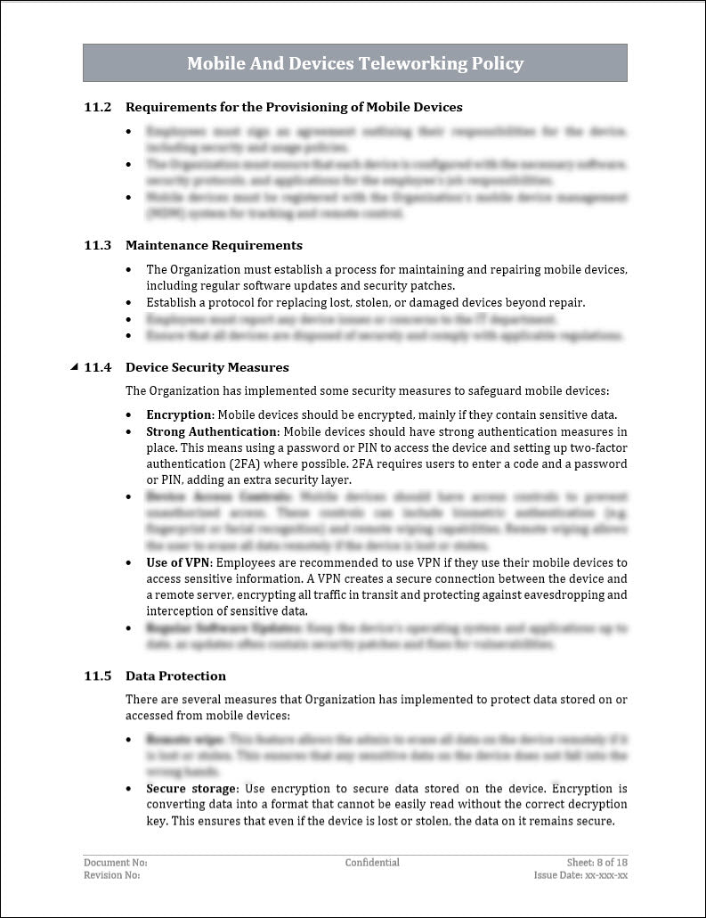 ISO 27001:2022 - Mobile And Devices Teleworking Policy Template