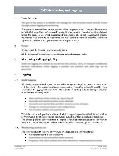 ISO 27001:2022 Monitoring and Logging Policy Template ISO Templates ISO 27001:2022 Monitoring and Logging Policy Template ISO Templates