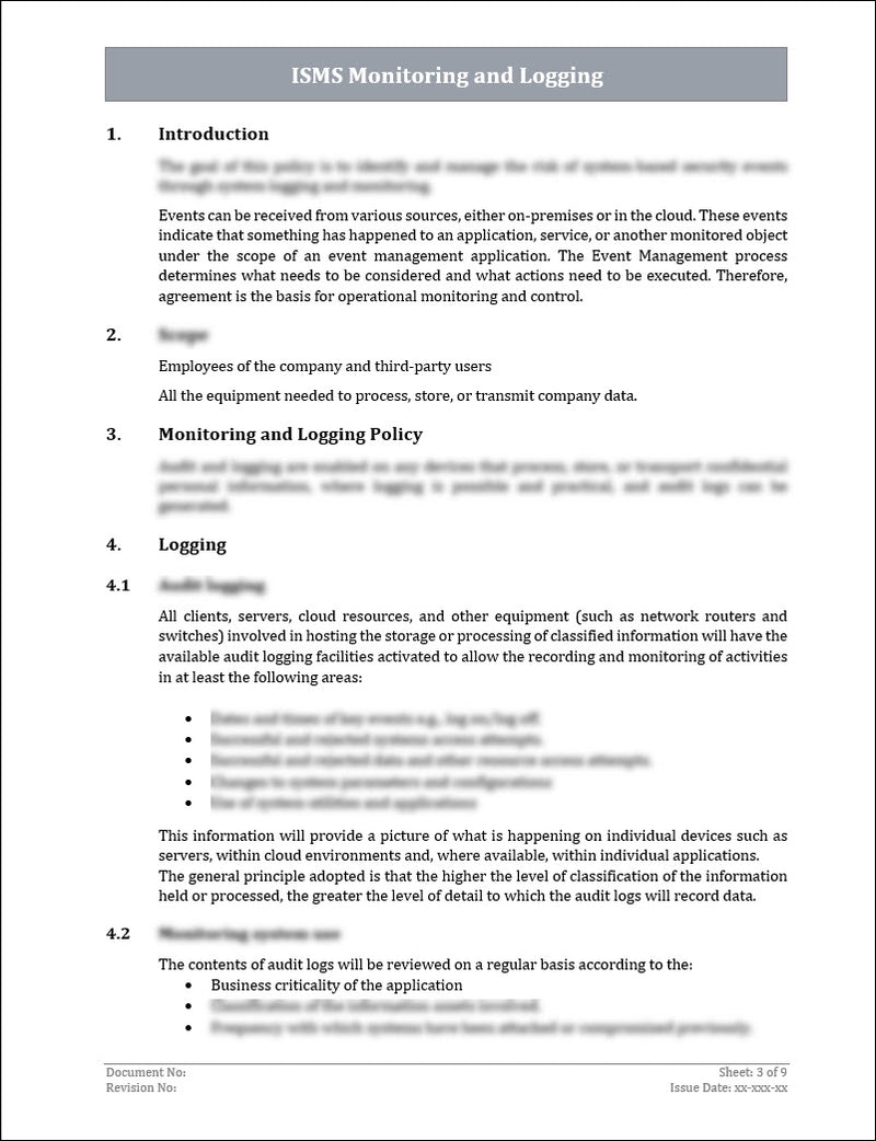 ISO 27001:2022 - Monitoring and Logging Policy Template