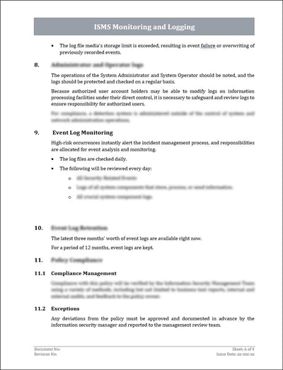 ISO 27001:2022 Monitoring and Logging Policy Template ISO Templates ISO 27001:2022 Monitoring and Logging Policy Template ISO Templates