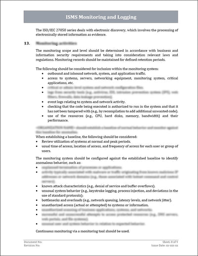 ISO 27001:2022 Monitoring and Logging Policy Template ISO Templates ISO 27001:2022 Monitoring and Logging Policy Template ISO Templates