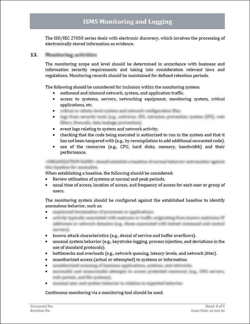 ISO 27001:2022 Monitoring and Logging Policy Template ISO Templates ISO 27001:2022 Monitoring and Logging Policy Template ISO Templates