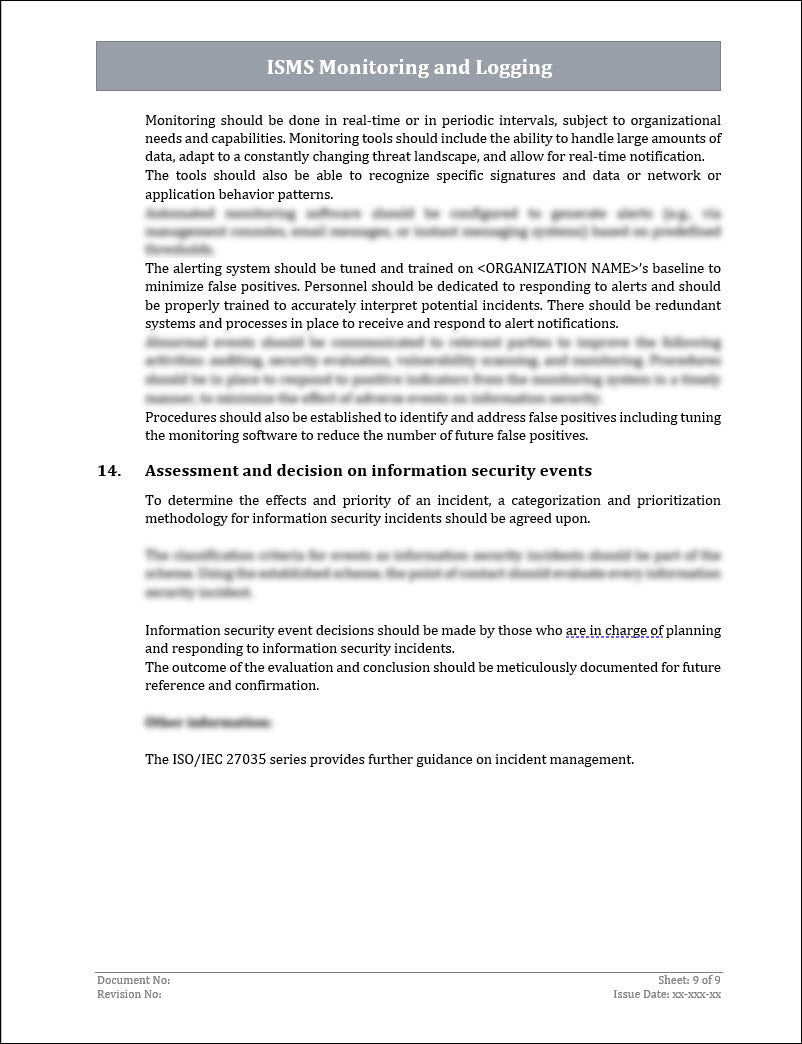 ISO 27001:2022 - Monitoring and Logging Policy Template