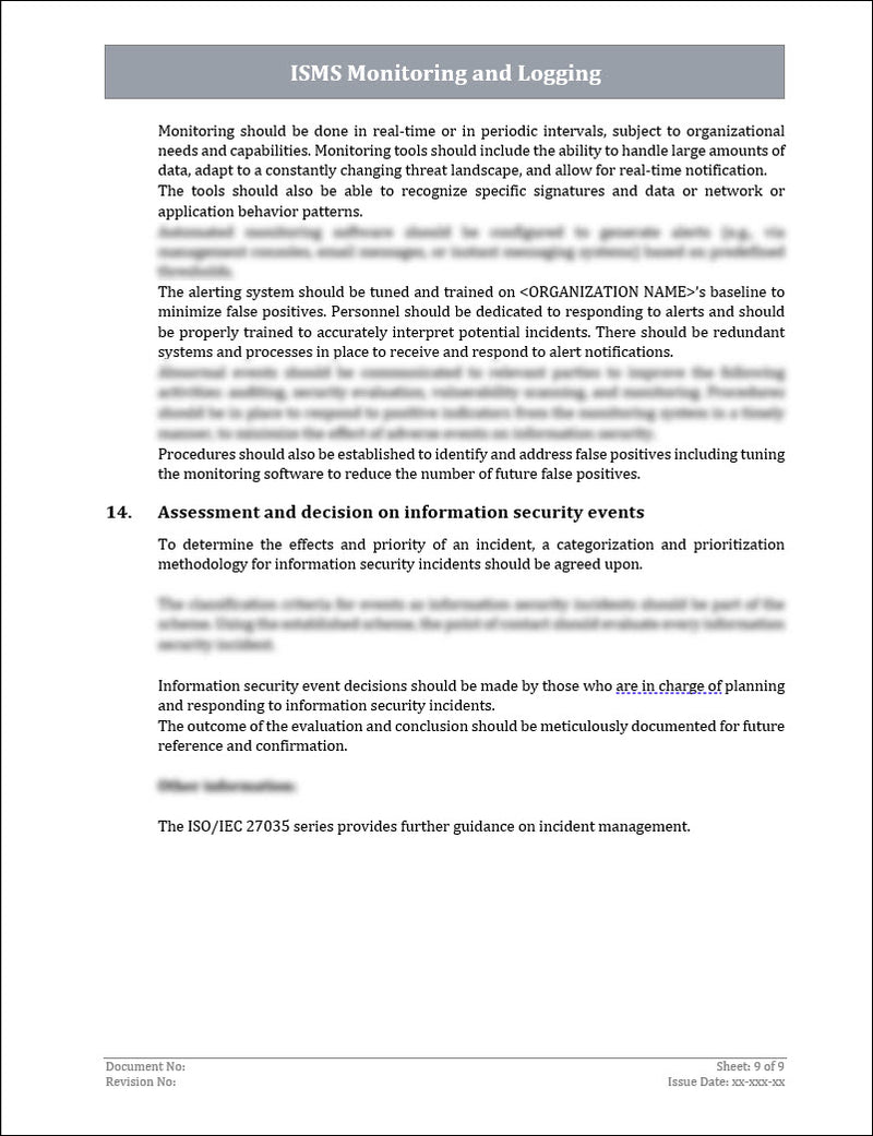 ISO 27001:2022 Monitoring and Logging Policy Template ISO Templates ISO 27001:2022 Monitoring and Logging Policy Template ISO Templates