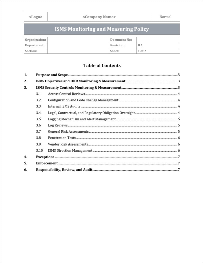  ISO 27001:2022 - Monitoring and Measuring Policy Template