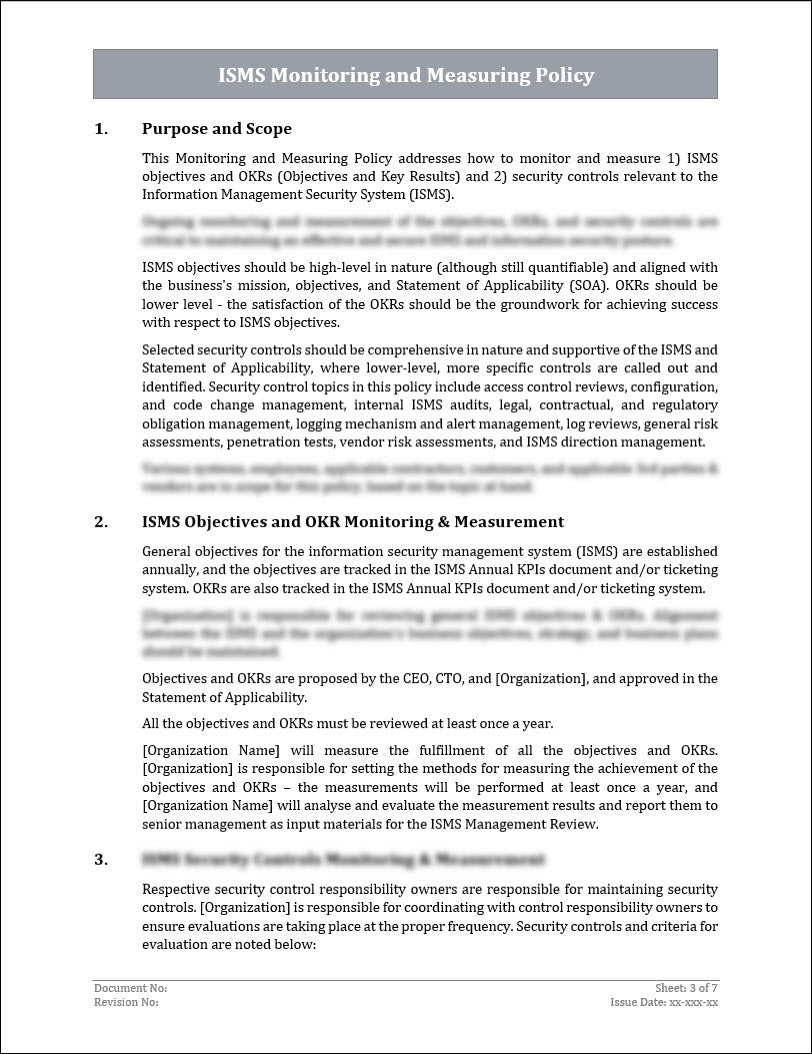  ISO 27001 - Monitoring and Measuring Policy Template