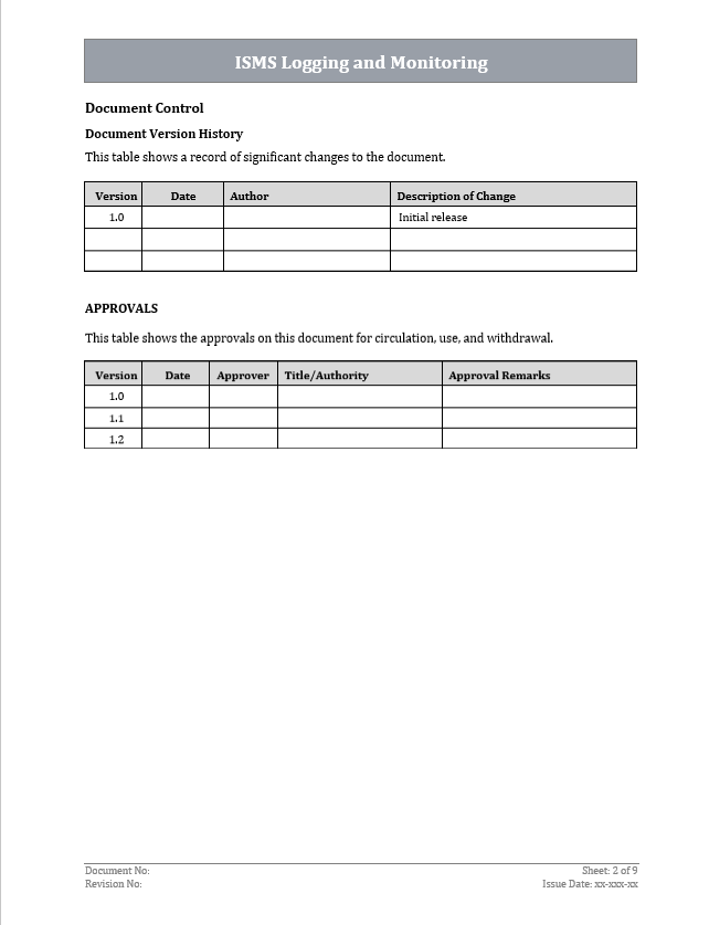 ISO 27001 - Monitoring and Logging Policy Template