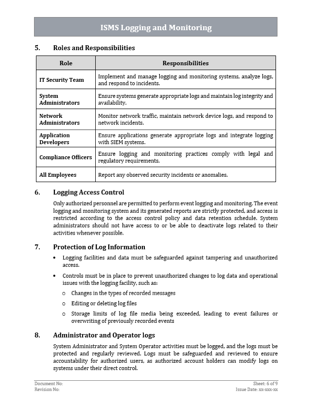 ISO 27001 - Monitoring and Logging Policy Template