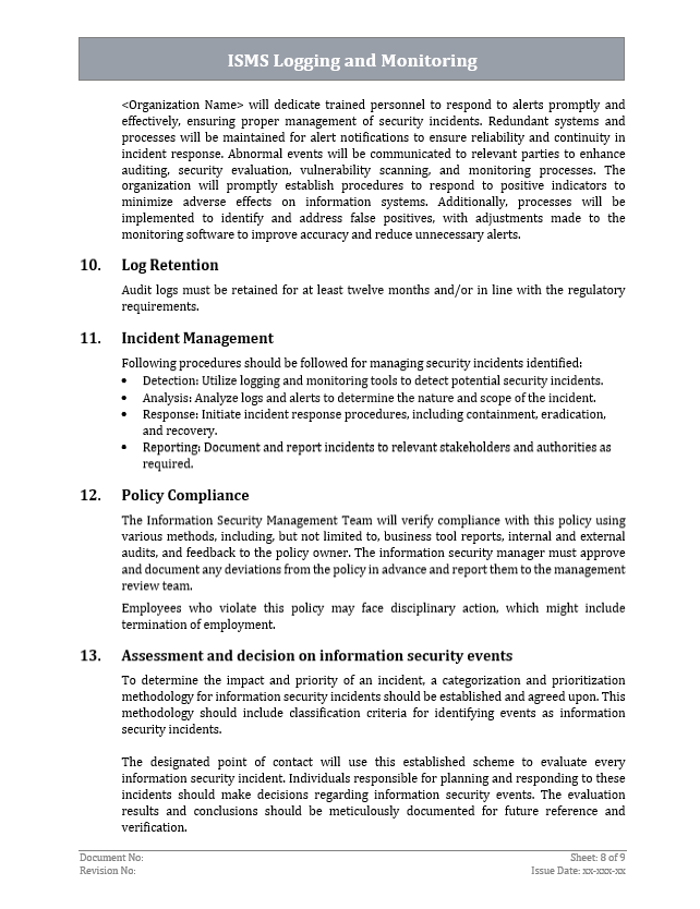 ISO 27001 Monitoring and Logging Policy Template ISO Templates and ISO 27001 Monitoring and Logging Policy Template ISO Templates and