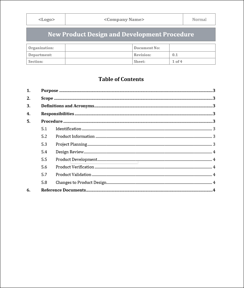 ISO 9001:QMS New Product Design and Development Procedure Template