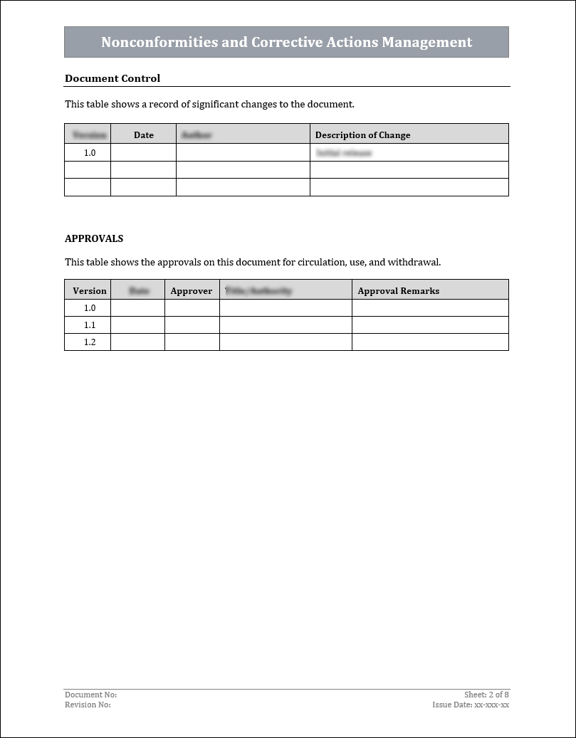 ISO 9001:QMS Nonconformities and Corrective Actions Management Template