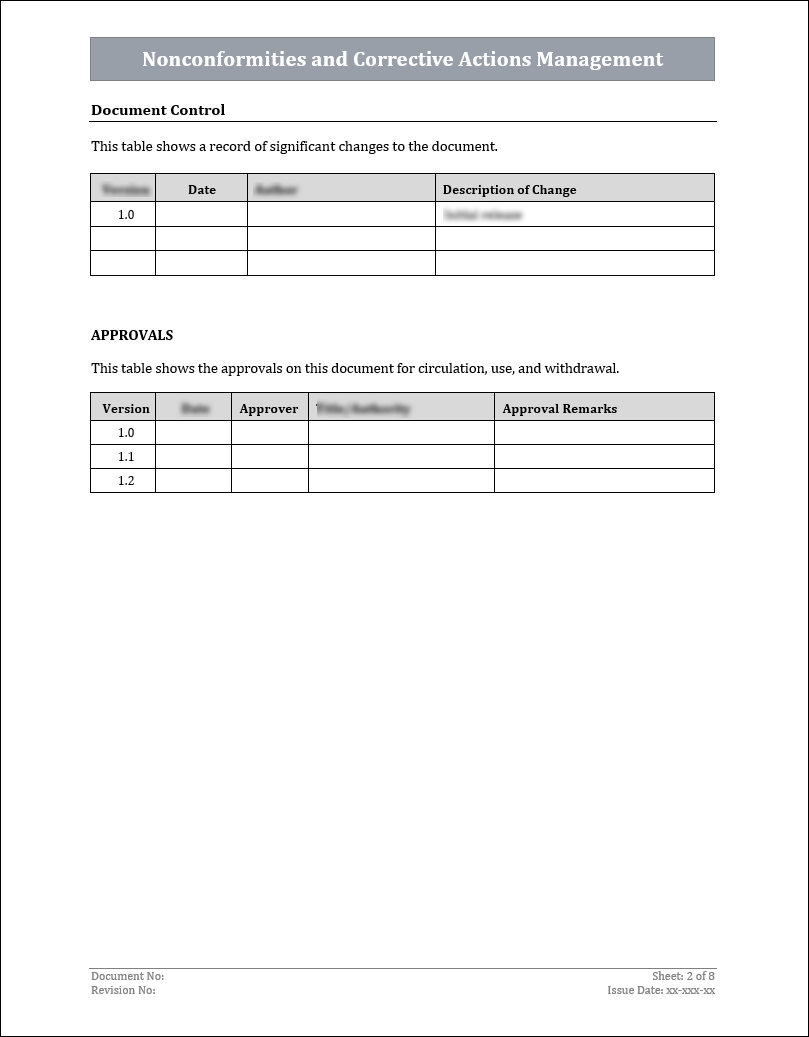 ISO 9001:QMS Nonconformities and Corrective Actions Management Templat ...