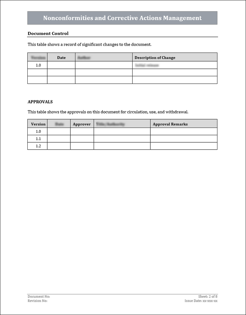 ISO 9001:QMS Nonconformities and Corrective Actions Management Template