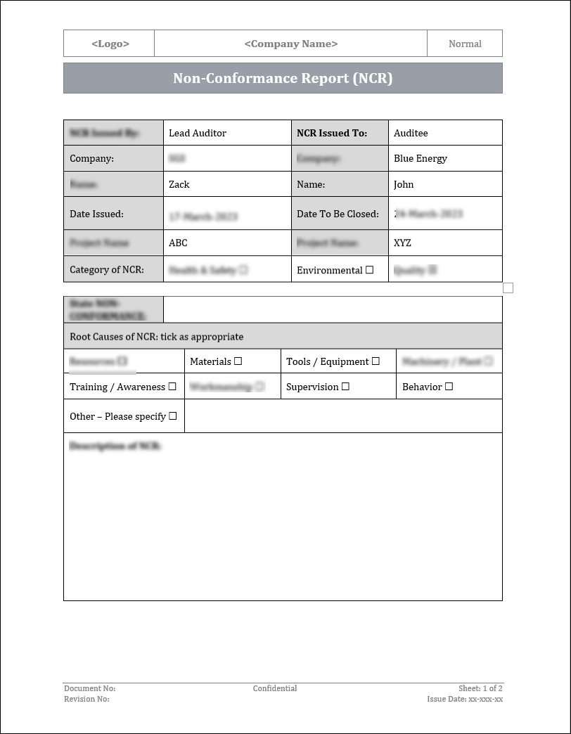 ISO 9001:QMS Non-Conformance Report Template – ISO Templates And ...