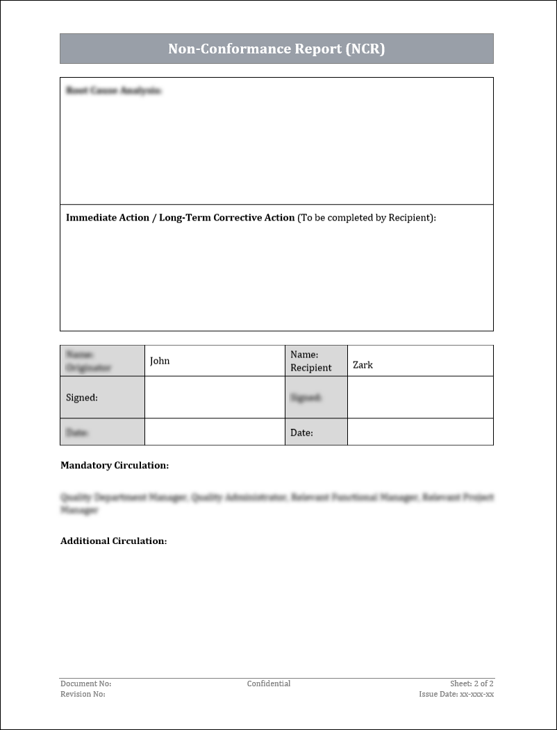 ISO 9001QMS NonConformance Report Template ISO Templates and ISO 9001QMS NonConformance Report Template ISO Templates and
