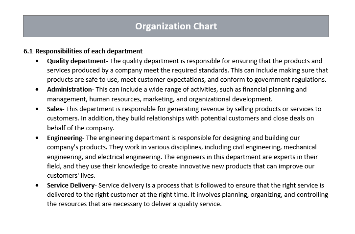 Organizational Chart Responsibilities