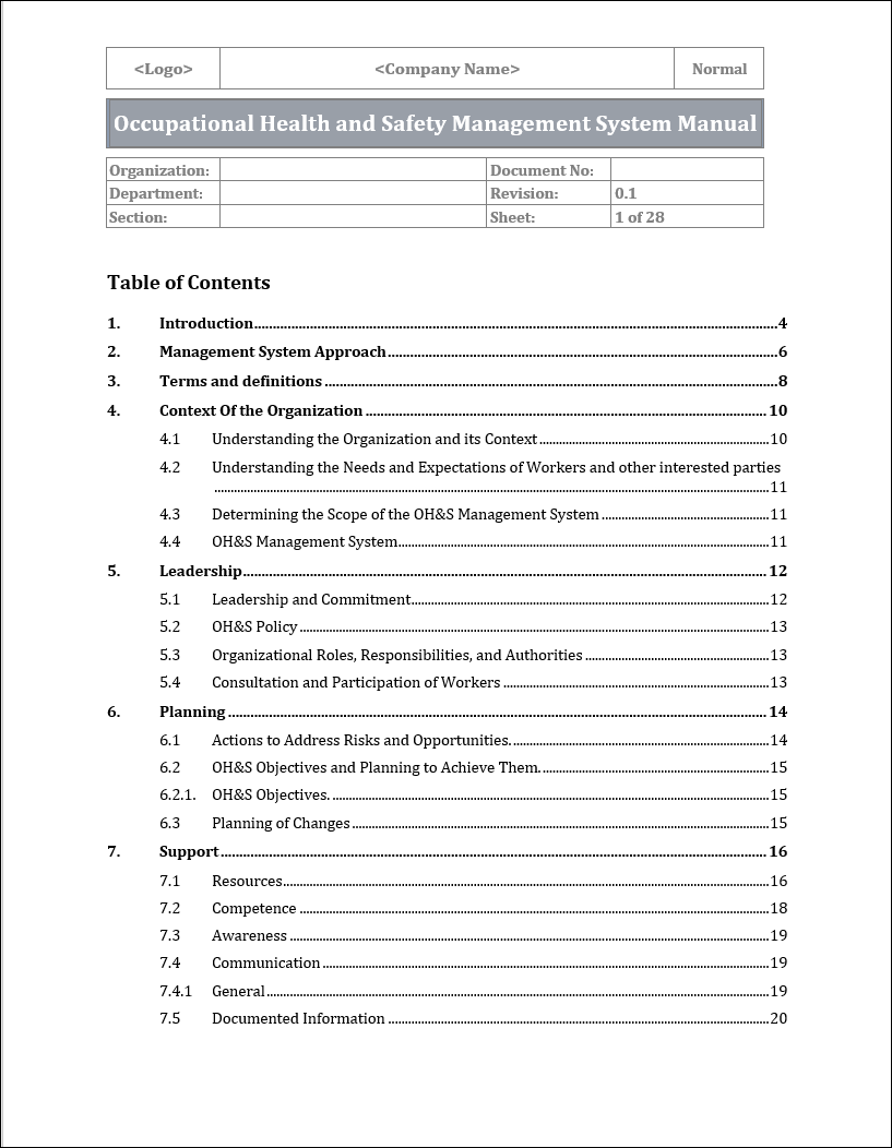 ISO 45001 OHSMS Manual Template – ISO Templates and Documents Download