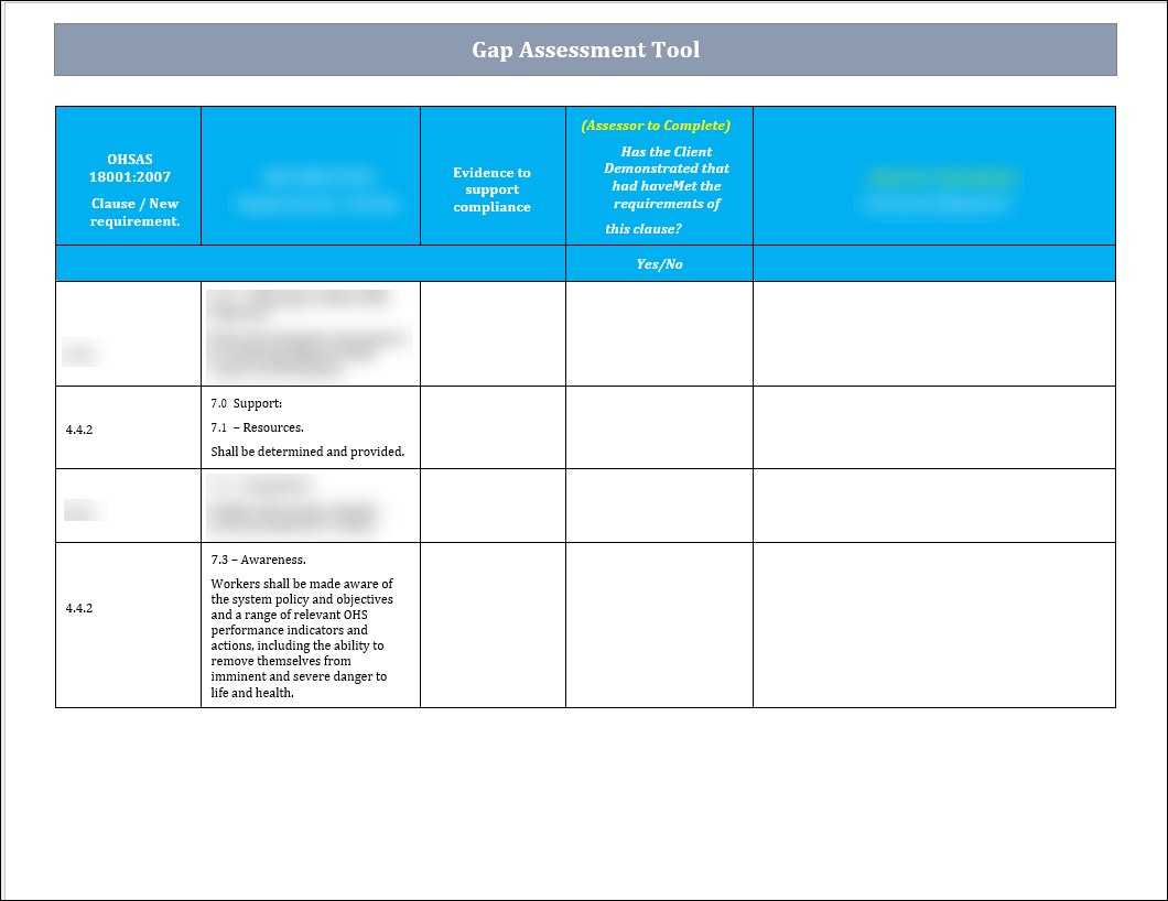 ISO 45001 Gap Assessment Tool Template