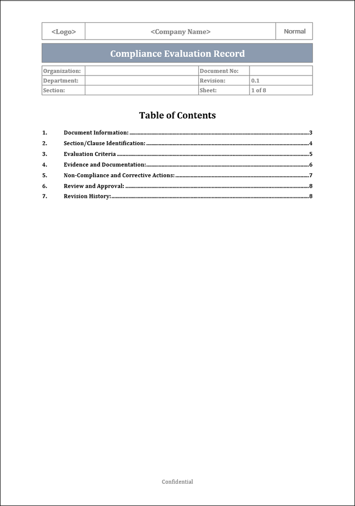 ISO 45001 Compliance Evaluation Record Template