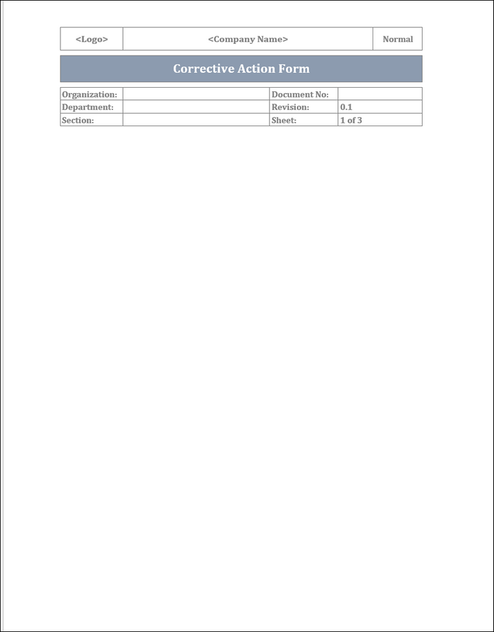 ISO 45001 Corrective Action Form Template