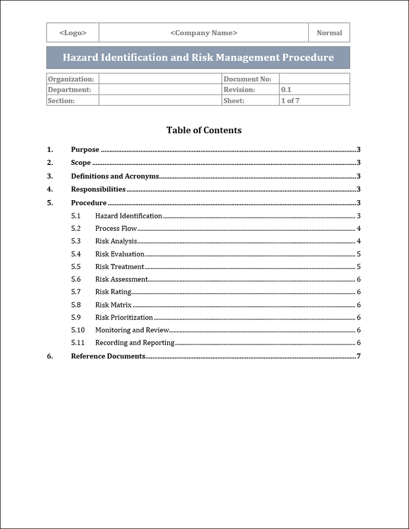 ISO 45001 Hazard Identification and Risk Management Procedure Template