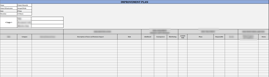 ISO 45001 Improvement Plan Template