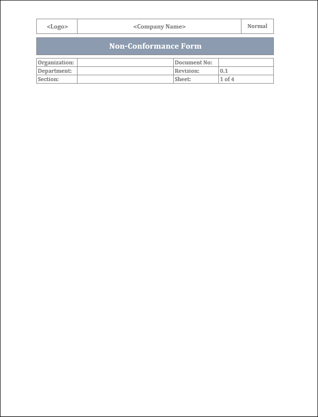 ISO 45001 Non-Conformance Form Template