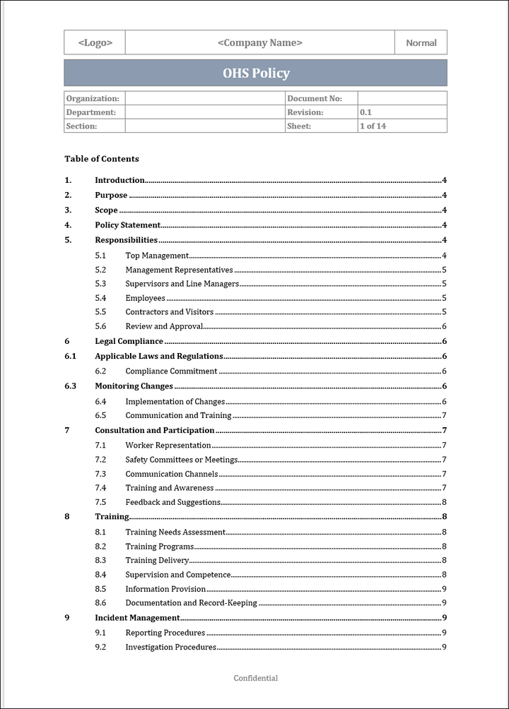 ISO 45001 OH&S Policy Template