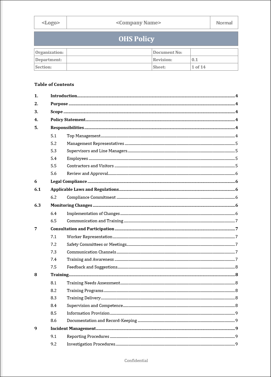 ISO 45001 OH&S Policy Template