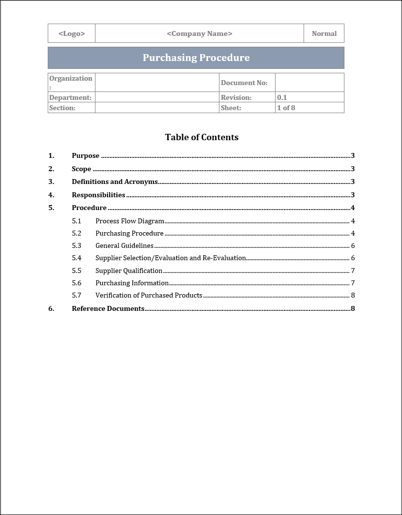 ISO 45001 Purchasing Procedure Template