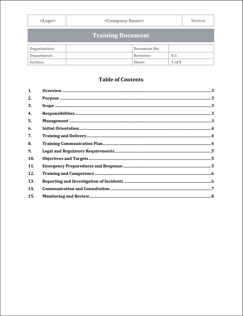 ISO 45001 Training Document Template