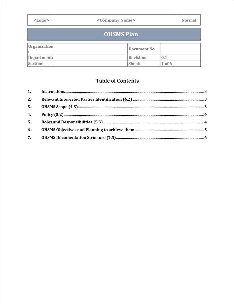 ISO 45001 OHSMS Plan Template – ISO Templates and Documents Download