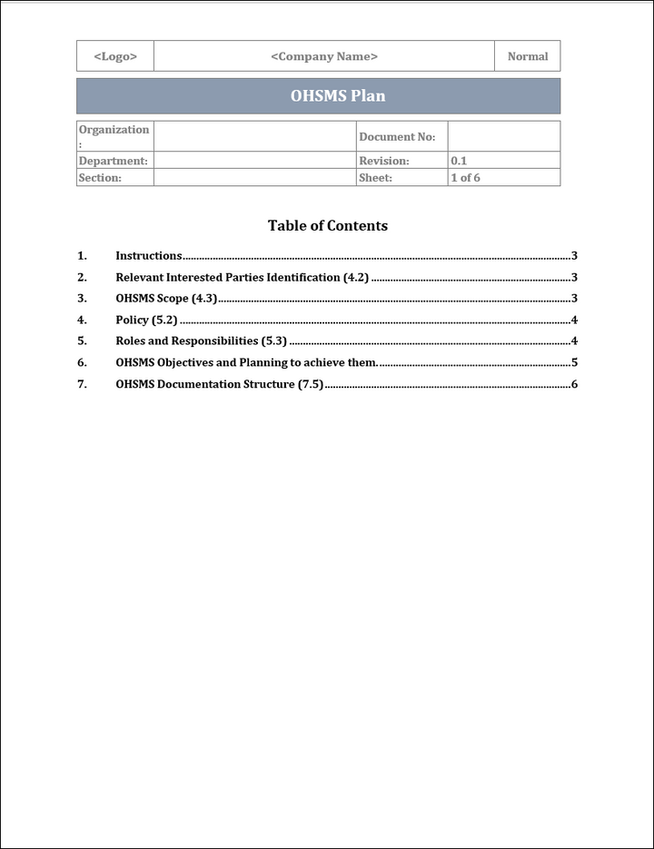 ISO 45001 OHSMS Plan Template