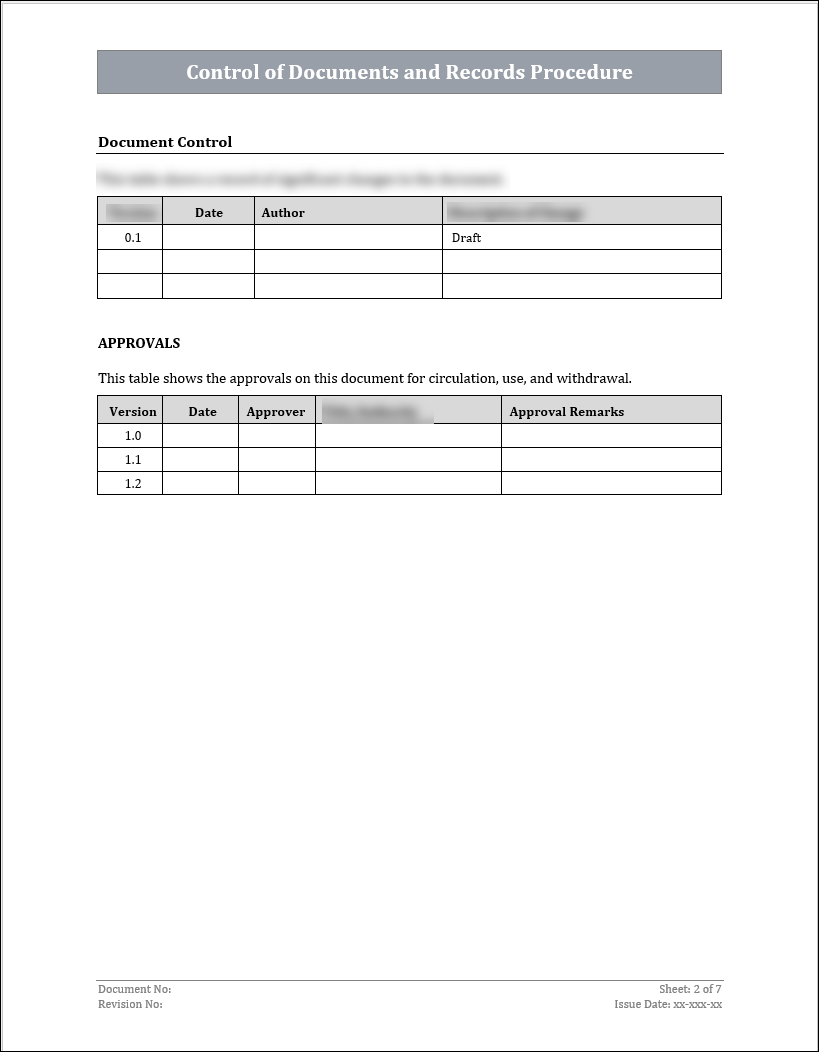 File Control Record Format Layout ISO 45001 Control Of Documents and Records Procedure Template – ISO ...