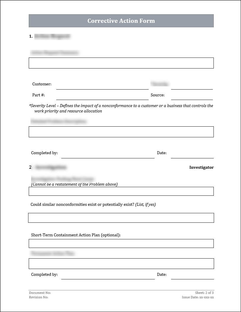 ISO 45001 Corrective Action Form Template