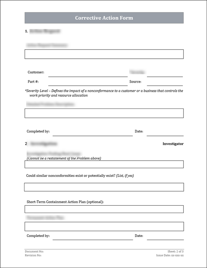 ISO 45001 Corrective Action Form Template