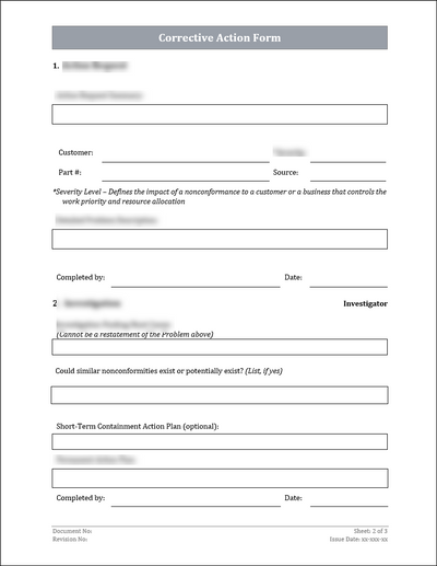 ISO 45001 Corrective Action Form Template