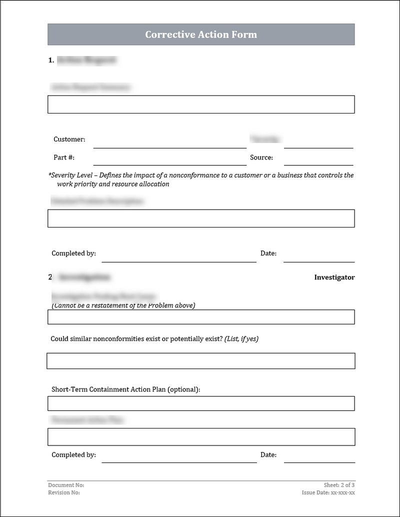 ISO 45001 Corrective Action Form Template