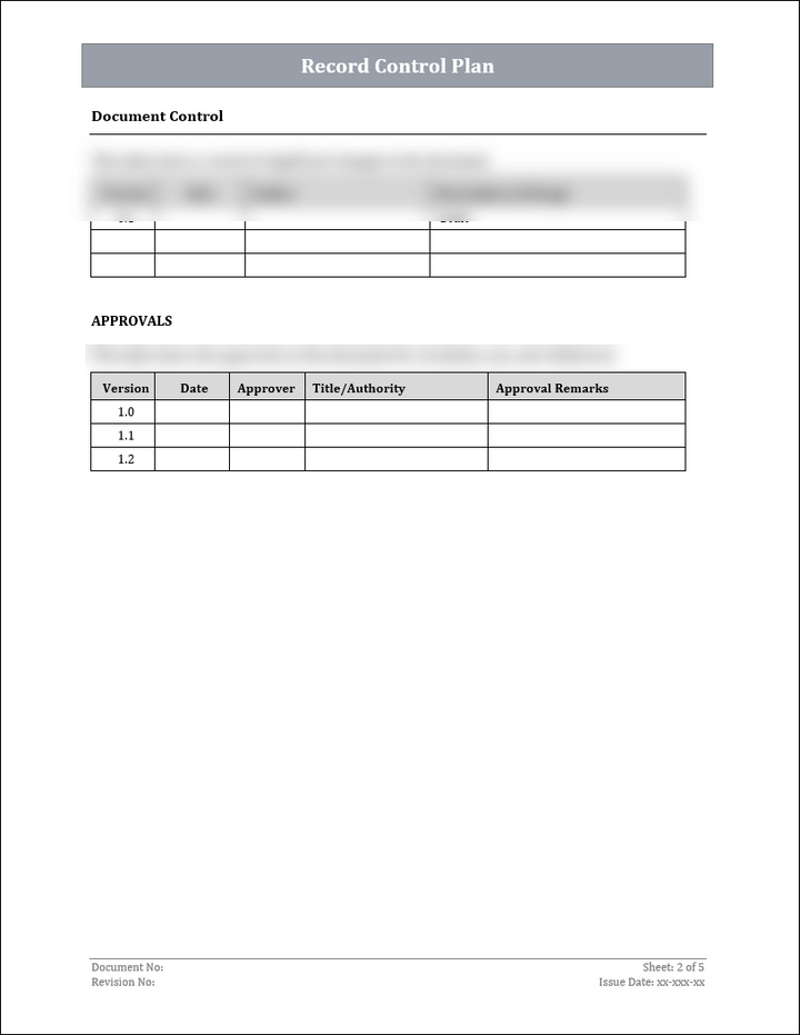 ISO 45001 Record Control Plan Template