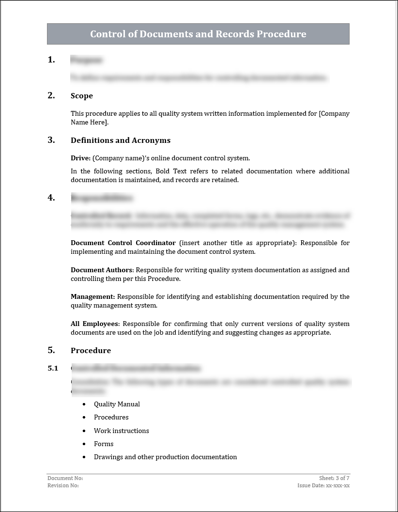 ISO 45001 Control Of Documents and Records Procedure Template