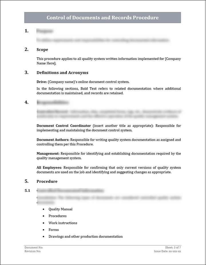 ISO 45001 Control Of Documents and Records Procedure Template