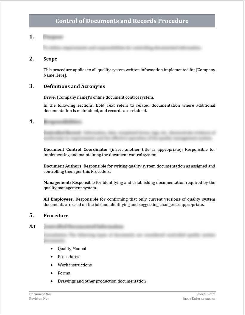 File Control Record Format Layout ISO 45001 Control Of Documents and Records Procedure Template – ISO ...