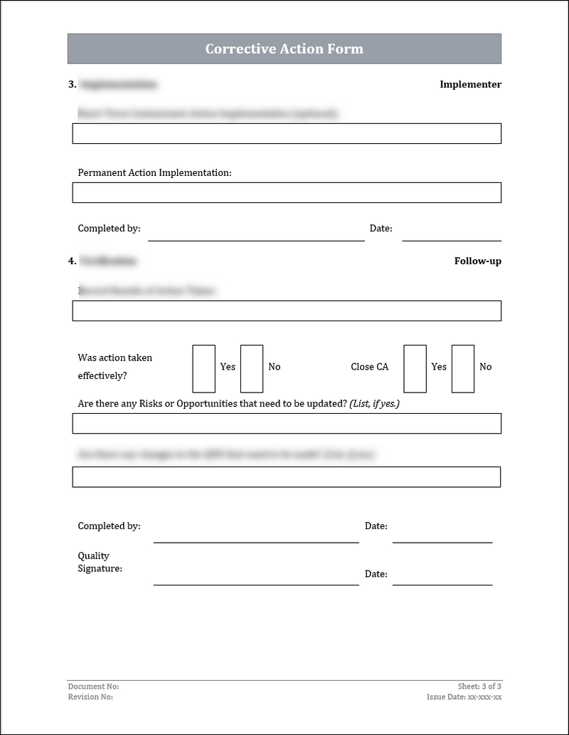 ISO 45001 Corrective Action Form Template