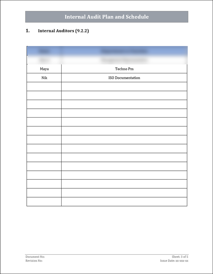 ISO 45001 Internal Audit Plan and Schedule Template